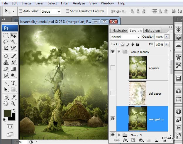 Fairy night. Beanstalk.Green, Beanstalk, theme, Green, fairy, tale, illustration, mystery, night, moon